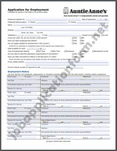 Auntie Anne's Job Application Form