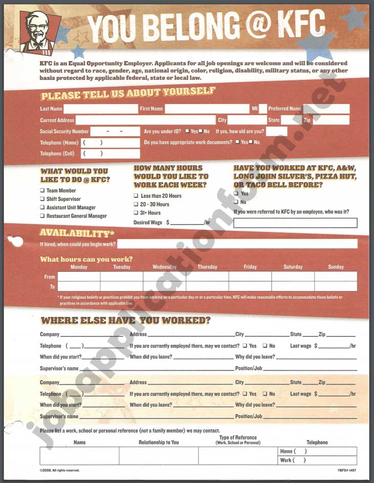 KFC Job Application Form
