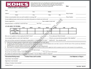 Kohl's Job Application Form pdf