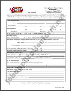 Raising Cane's Chicken Fingers Application Form PDF
