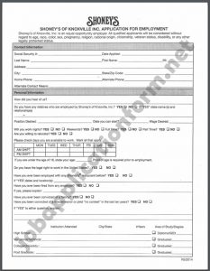 Shoney's Application Form PDF