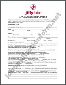 Jiffy Lube Application Form PDF