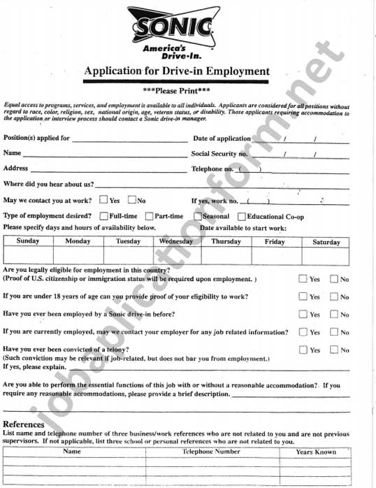 sonic drive in application form printable pdf careers job applications 2022 pdf forms