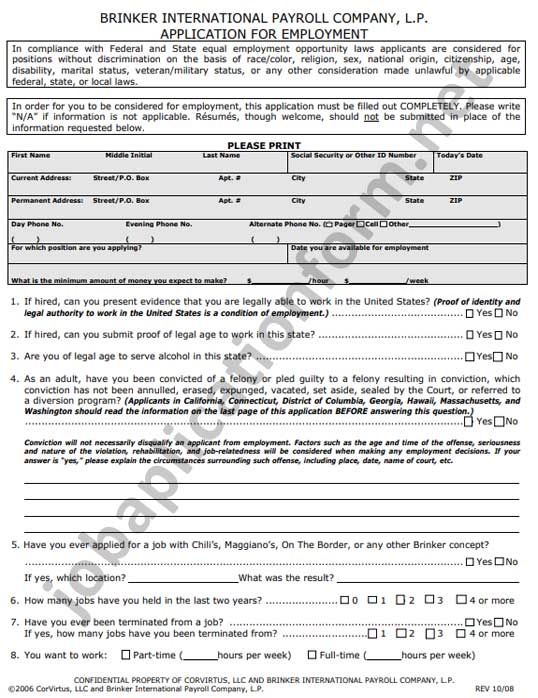 Chilis Careers Vacancies 2021 Job Applications